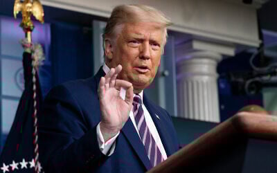US President Donald Trump speaks during a news conference in the James Brady Press Briefing Room of the White House, September 18, 2020, in Washington. (AP Photo/Alex Brandon)