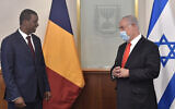 Prime Minister Benjamin Netanyahu meets with Abdelkerim Déby, Chad's cabinet chairman and its president's son, in Jerusalem on September 8, 2020. (Kobe Gideon/GPO)