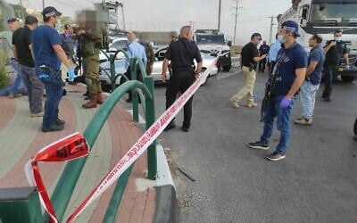 Police and emergency services respond to a suspected car-ramming attack in the northern West Bank on September 2, 2020. (Israel Police)