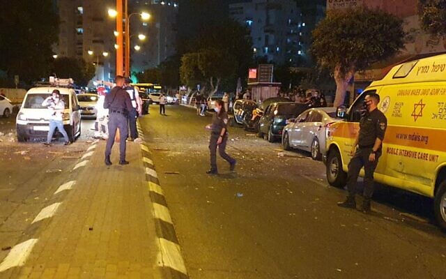Illustrative: Emergency services respond to a rocket attack from the Gaza Strip in the city of Ashdod on September 15, 2020. (Magen David Adom) Illustrative: Emergency services respond to a rocket attack from the Gaza Strip in the city of Ashdod on September 15, 2020. (Magen David Adom)