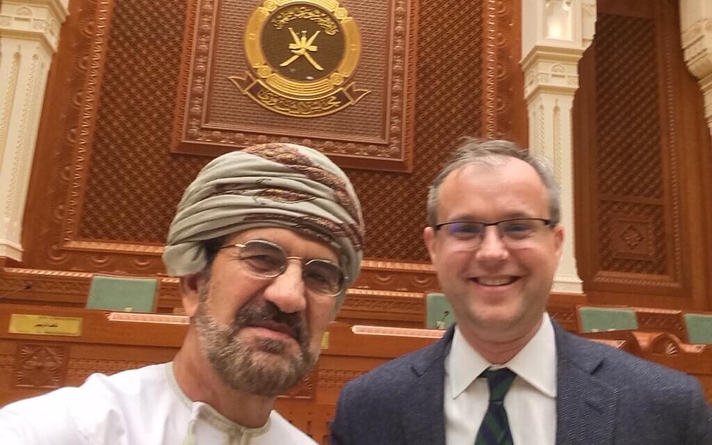 Sigurd Neubauer, right, with a senior Omani official at Oman's Consultative Assembly, Muscat 2019 (courtesy) Sigurd Neubauer, right, with a senior Omani official at Oman's Consultative Assembly, Muscat 2019 (courtesy)
