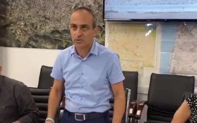 Coronavirus czar Ronni Gamzu at a meeting with local Arab leaders in Daliat el-Carmel, September 5, 2020 (Screen grab/Kan) Coronavirus czar Ronni Gamzu at a meeting with local Arab leaders in Daliat el-Carmel, September 5, 2020 (Screen grab/Kan)