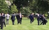 Jewish participants in the Abraham Accords ceremony gather for prayer on the White House lawn, September 15, 2020 (Twitter screenshot)
