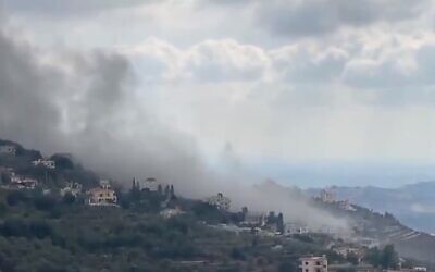 Smoke billows in the Lebanese village of Ain Qana after an unexplained explosion, September 22, 2020. (Twitter screen capture)