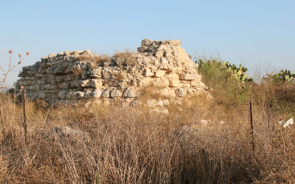 The ruins of a two-story Crusader fortress called Tantara, which utilized Jewish gravestones from the Second Temple Period in its foundations, Titora's archaeological garden. (Shmuel Bar-Am)