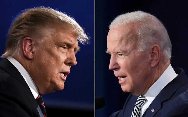 This combination of file pictures created on September 29, 2020, shows US President Donald Trump (L) and Democratic candidate Joe Biden squaring off during the first presidential debate at the Case Western Reserve University and Cleveland Clinic in Cleveland, Ohio. (Jim Watson and Saul Loeb/AFP) This combination of file pictures created on September 29, 2020, shows US President Donald Trump (L) and Democratic candidate Joe Biden squaring off during the first presidential debate at the Case Western Reserve University and Cleveland Clinic in Cleveland, Ohio. (Jim Watson and Saul Loeb/AFP)