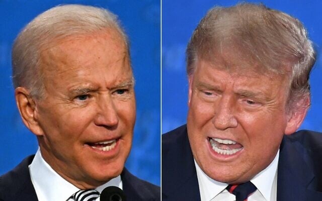 In this combination of pictures created on September 29, 2020, Democratic US presidential candidate Joe Biden (L) and US President Donald Trump speak during the first presidential debate at the Case Western Reserve University and Cleveland Clinic in Cleveland, Ohio. (Jim Watson and Saul Loeb/AFP) In this combination of pictures created on September 29, 2020, Democratic US presidential candidate Joe Biden (L) and US President Donald Trump speak during the first presidential debate at the Case Western Reserve University and Cleveland Clinic in Cleveland, Ohio. (Jim Watson and Saul Loeb/AFP)