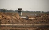 A picture taken on October 20, 2020, shows an Israeli observation post at the Gaza-Israel border, east of Khan Yunis in the southern Gaza Strip. (MAHMUD HAMS / AFP)