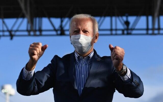 Then-Democratic presidential nominee Joe Biden waves to supporters before speaking at a drive-in rally at Dallas High School, in Dallas, Pennsylvania, on October 24, 2020. (Angela Weiss / AFP) Then-Democratic presidential nominee Joe Biden waves to supporters before speaking at a drive-in rally at Dallas High School, in Dallas, Pennsylvania, on October 24, 2020. (Angela Weiss / AFP)