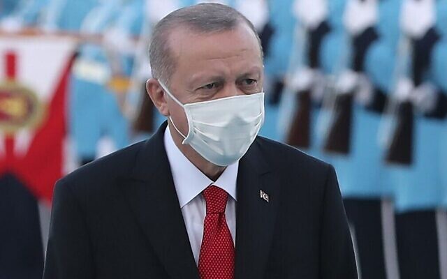 Turkish President Recep Tayyip Erdogan welcomes Turkish-Cypriot leader (not pictured) during an official ceremony in Ankara, on October 26, 2020. (Adem Altan/AFP) Turkish President Recep Tayyip Erdogan welcomes Turkish-Cypriot leader (not pictured) during an official ceremony in Ankara, on October 26, 2020. (Adem Altan/AFP)