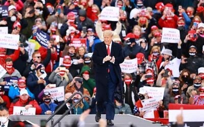 US President Donald Trump arrives for a campaign rally on October 17, 2020 in Muskegon, Michigan (Rey Del Rio/Getty Images/AFP)