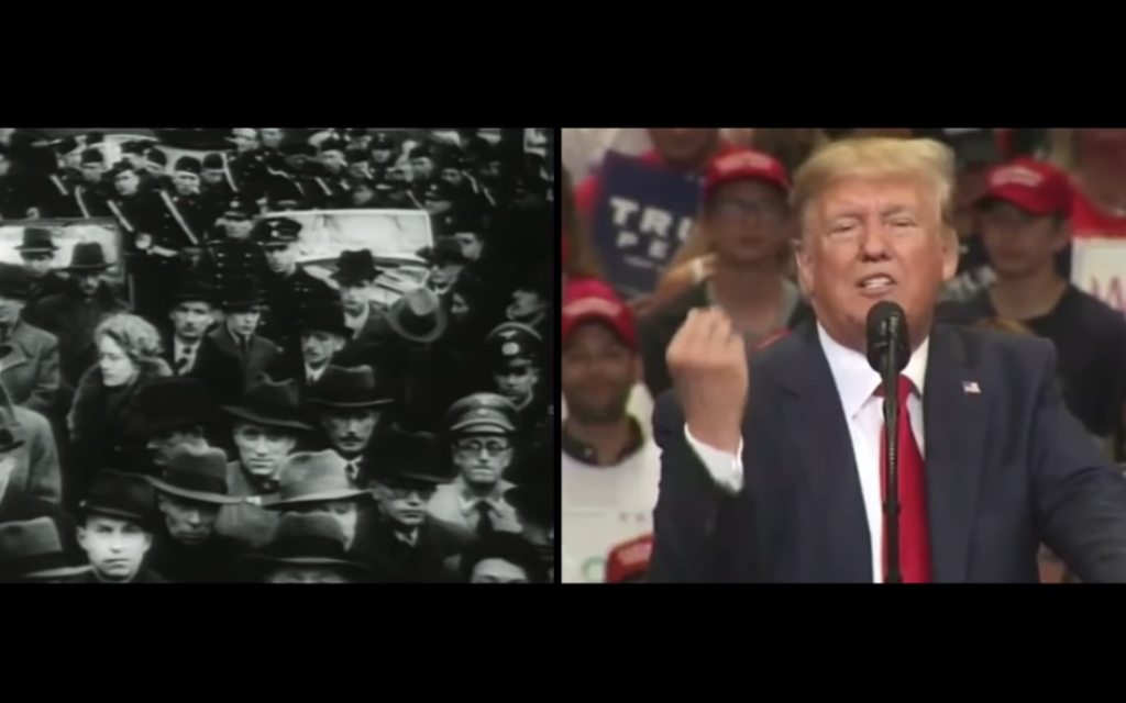 A screen capture from an ad by the Jewish Democratic Council of America released on September 29, 2020. The ad draws parallels between the rise of fascism in Germany and the Trump presidency. (YouTube) A screen capture from an ad by the Jewish Democratic Council of America released on September 29, 2020. The ad draws parallels between the rise of fascism in Germany and the Trump presidency. (YouTube)