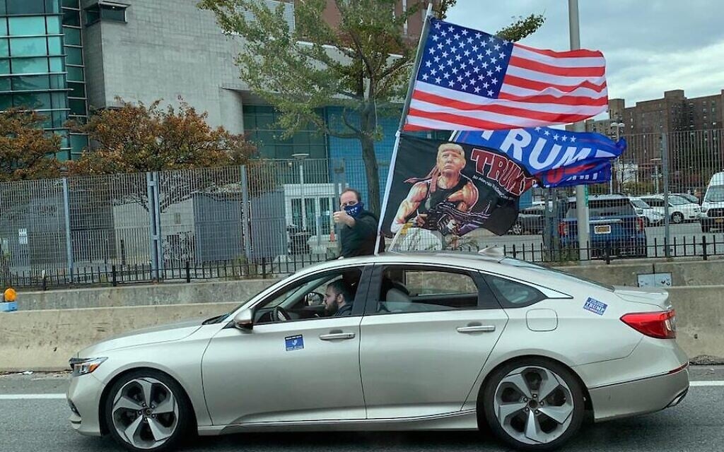 Cars drove through New York City Sunday waving Trump 2020 flags. (Shira Hanau/ JTA)