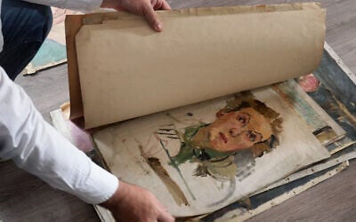 Some of the 700 paintings by Jewish artist Gertrud Kauders which she hid in a classmate's house during the Holocaust. (Amos Chapple/RFE/RL via JTA)