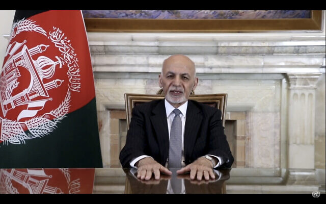 In this UNTV image, Mohammad Ashraf Ghani, president of Afghanistan, speaks in a pre-recorded video message during the 75th session of the United Nations General Assembly, September 23, 2020, at UN headquarters. (UNTV via AP) In this UNTV image, Mohammad Ashraf Ghani, president of Afghanistan, speaks in a pre-recorded video message during the 75th session of the United Nations General Assembly, September 23, 2020, at UN headquarters. (UNTV via AP)