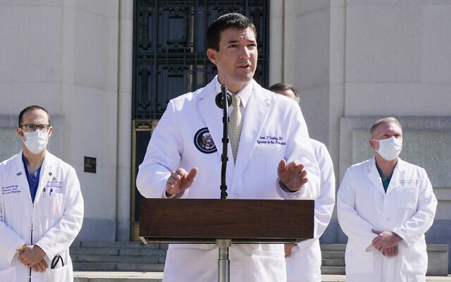 Dr. Sean Conley, physician to US President Donald Trump, briefs reporters at Walter Reed National Military Medical Center in Bethesda, Maryland, October 4, 2020. (AP Photo/Jacquelyn Martin) Dr. Sean Conley, physician to US President Donald Trump, briefs reporters at Walter Reed National Military Medical Center in Bethesda, Maryland, October 4, 2020. (AP Photo/Jacquelyn Martin)