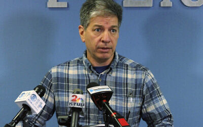 In this Saturday, Nov. 12, 2016, file photo, Anchorage Mayor Ethan Berkowitz addresses reporters at a news conference in Anchorage, Alaska. (AP Photos/Mark Thiessen)