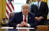US President Donald Trump speaks while on a phone call with leaders of Sudan and Israel in the Oval Office of the White House, October 23, 2020, in Washington. (AP Photo/Alex Brandon)