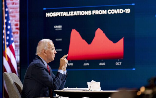 Democratic presidential candidate former Vice President Joe Biden speaks during a virtual public health briefing at The Queen theater in Wilmington, Del., Wednesday, Oct. 28, 2020. (AP Photo/Andrew Harnik) Democratic presidential candidate former Vice President Joe Biden speaks during a virtual public health briefing at The Queen theater in Wilmington, Del., Wednesday, Oct. 28, 2020. (AP Photo/Andrew Harnik)