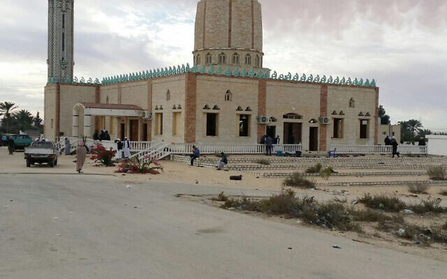 Illustrative: People gather at Al-Rawda Mosque in Bir al-Abd northern Sinai, Egypt, a day after attackers killed hundreds of worshipers, November 25, 2017. (AP Photo/Tarek Samy) Illustrative: People gather at Al-Rawda Mosque in Bir al-Abd northern Sinai, Egypt, a day after attackers killed hundreds of worshipers, November 25, 2017. (AP Photo/Tarek Samy)