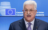 Palestinian Authority President Mahmoud Abbas addresses the media at the EU Council in Brussels on January 22, 2018. (AP Photo/Geert Vanden Wijngaert)