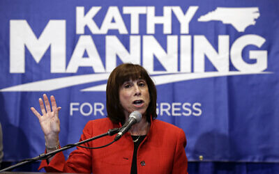Kathy Manning, the Democratic candidate for the the 13th Congressional District of North Carolina speaks to supporters during an election night event in Greensboro, North Carolina, November 6, 2018. (AP Photo/Gerry Broome)