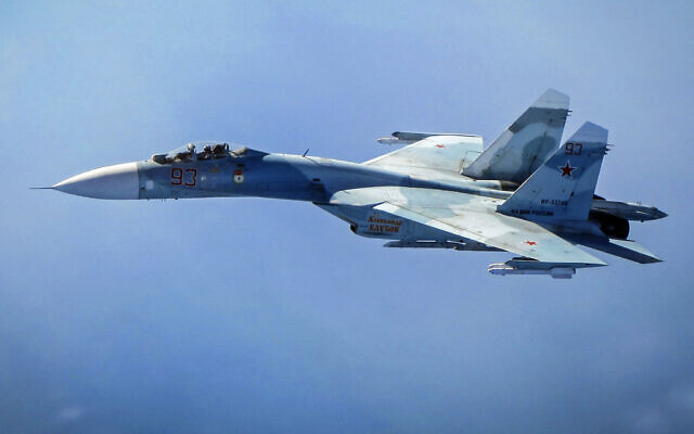 Illustrative: In this image released by the British Royal Air Force and taken on Tuesday, June 25, 2019,  a Russian SU-27 in intercepted by a Royal Air Force Typhoon, currently based out of Amari Air Base, Estonia  (Royal Air Force via AP)