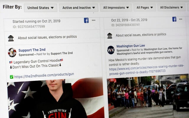 This photo shows a search for political ads that were on Facebook displayed on a computer screen Thursday, Oct. 31, 2019, in New York. (AP/Richard Drew) This photo shows a search for political ads that were on Facebook displayed on a computer screen Thursday, Oct. 31, 2019, in New York. (AP/Richard Drew)