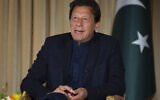 Pakistan's Prime Minister Imran Khan speaks to The Associated Press, in Islamabad, Pakistan, Monday, March 16, 2020.  (AP Photo/B.K. Bangash)