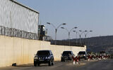 A convoy of the Lebanese delegation arrives to the headquarters of the UN peacekeeping force in the southern Lebanese border town of Naqoura, Lebanon, Wednesday, Oct. 14, 2020. Lebanon and Israel are to begin indirect talks Wednesday over their disputed maritime border, with American officials mediating the talks that both sides insist are purely technical and not a sign of any normalization of ties. (AP Photo/Bilal Hussein)