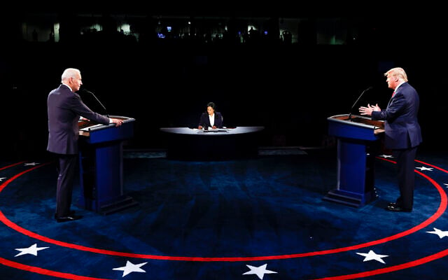US President Donald Trump and Democratic presidential candidate former Vice President Joe Biden participate in the final presidential debate at Belmont University, Thursday, Oct. 22, 2020, in Nashville, Tenn. (Jim Bourg/Pool via AP) US President Donald Trump and Democratic presidential candidate former Vice President Joe Biden participate in the final presidential debate at Belmont University, Thursday, Oct. 22, 2020, in Nashville, Tenn. (Jim Bourg/Pool via AP)