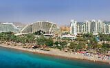 Hotels along the beach in the resort city of Eilat, October 21, 2015. (Moshe Shai/ FLASH90)