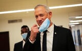 Blue and White leader Benny Gantz after the presentation of the 35th government of Israel at the Knesset, May 17, 2020. (Alex Kolomoisky/POOL)
