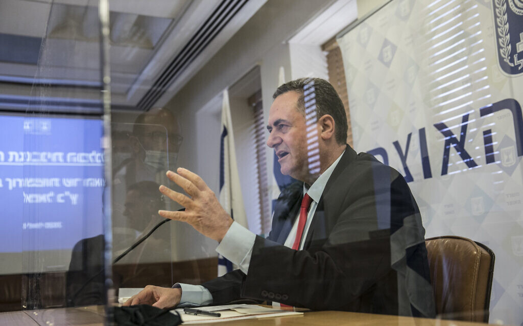 Finance Minister Israel Katz holds a press conference at the Finance Ministry in Jerusalem on July 1, 2020. (Olivier Fitoussi/Flash90) Finance Minister Israel Katz holds a press conference at the Finance Ministry in Jerusalem on July 1, 2020. (Olivier Fitoussi/Flash90)