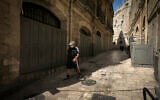 Closed stalls in Jerusalem's Old City on October 12, 2020, during a nationwide lockdown to prevent the spread of COVID-19 (Olivier Fitoussi/Flash90)