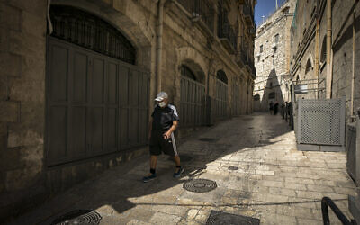Closed stalls in Jerusalem's Old City on October 12, 2020, during a nationwide lockdown to prevent the spread of COVID-19 (Olivier Fitoussi/Flash90) Closed stalls in Jerusalem's Old City on October 12, 2020, during a nationwide lockdown to prevent the spread of COVID-19 (Olivier Fitoussi/Flash90)
