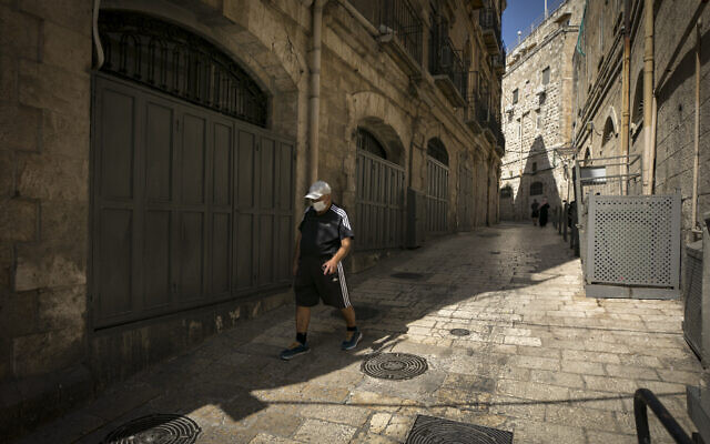 Closed stalls in Jerusalem's Old City on October 12, 2020, during a nationwide lockdown to prevent the spread of COVID-19 (Olivier Fitoussi/Flash90) Closed stalls in Jerusalem's Old City on October 12, 2020, during a nationwide lockdown to prevent the spread of COVID-19 (Olivier Fitoussi/Flash90)