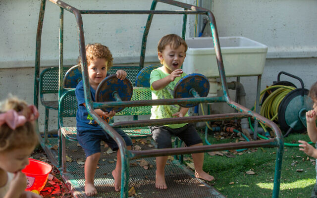 Young children at a kindergarten in Yashresh, Israel, on October18, 2020. (Yossi Aloni/FLASH90) Young children at a kindergarten in Yashresh, Israel, on October18, 2020. (Yossi Aloni/FLASH90)