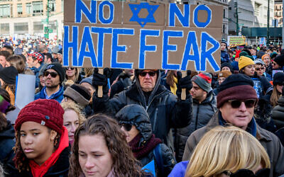 Thousands of New Yorkers of all backgrounds convened at the 'No Hate. No Fear' solidarity march against anti-Semitism in January 2020. (Erik McGregor/LightRocket via Getty Images, via JTA)