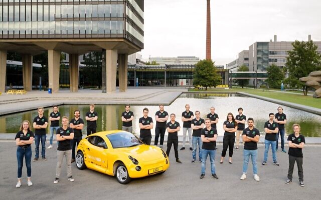 The team of Dutch students with the Luca, a 'zero-waste car' made out of bio-based material developed by Israeli startup UBQ Materials, October 8, 2020 (Bart van Overbeeke) The team of Dutch students with the Luca, a 'zero-waste car' made out of bio-based material developed by Israeli startup UBQ Materials, October 8, 2020 (Bart van Overbeeke)