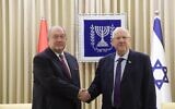 President Reuven Rivlin (R) with Armenian President Armen Sarkissian at the President's Residence in Jerusalem on January 26, 2020. (Amos  Ben Gershom/GPO)