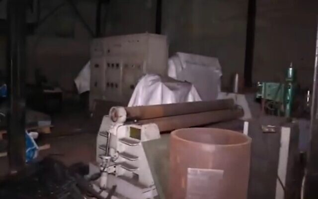 A roller machine in an alleged Hezbollah missile facility in Beirut's al-Janah neighborhood that the Israeli military says is used in the production of missiles on October 2, 2020. (Israel Defense Forces) A roller machine in an alleged Hezbollah missile facility in Beirut's al-Janah neighborhood that the Israeli military says is used in the production of missiles on October 2, 2020. (Israel Defense Forces)