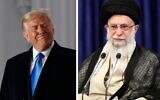 LEFT: President Donald Trump during the swearing in ceremy of Amy Coney Barrett as Supreme Court justice. Washington, Monday, Oct. 26, 2020. (AP Photo / Patrick Semansky) RIGHT: Iran's Supreme Leader Ayatollah Ali Khamenei speaks during a video conference with education ministry officials, in Tehran, Iran, Tuesday, Sept. 1, 2020. Iran's supreme leader called the United Arab Emirates' recognition of Israel "treason that will not last for long." (Office of the Iranian Supreme Leader via AP)