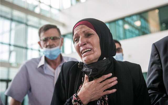 The mother of Iyad Halak outside Mahash, the Police Internal Investigations Department, in Jerusalem on October 21, 2020. (Yonatan Sindel/Flash90) The mother of Iyad Halak outside Mahash, the Police Internal Investigations Department, in Jerusalem on October 21, 2020. (Yonatan Sindel/Flash90)