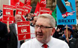 General Secretary of Unite the Union Len McCluskey at a protest in London, March 6, 2019. (AP Photo/Frank Augstein)