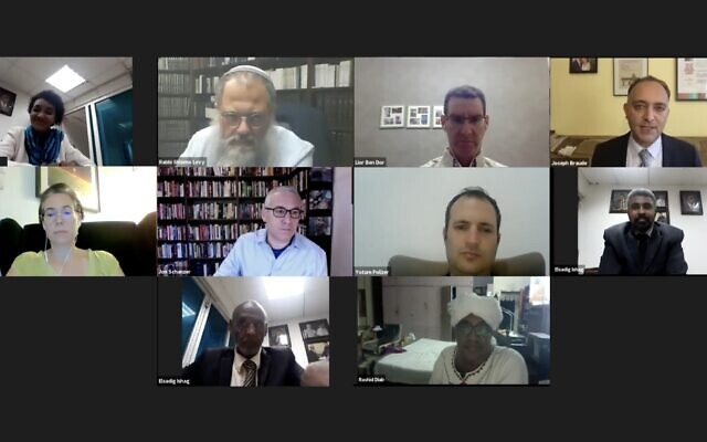 Screen shot of Zoom call attended by Sudanese pro-Israel activists and a group of Israelis, October 15, 2020. (Screenshot) Screen shot of Zoom call attended by Sudanese pro-Israel activists and a group of Israelis, October 15, 2020. (Screenshot)