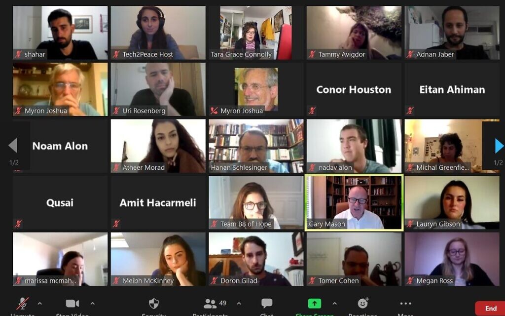 A Tech2Peace online event. The nonprofit uses technology to create dialogue and collaborations between Israelis and Palestinians (Courtesy) A Tech2Peace online event. The nonprofit uses technology to create dialogue and collaborations between Israelis and Palestinians (Courtesy)