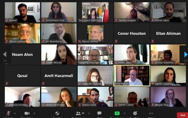 A Tech2Peace online event. The nonprofit uses technology to create dialogue and collaborations between Israelis and Palestinians (Courtesy)