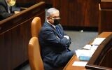 Prime Minister Benjamin Netanyahu in the Knesset plenum on October 19, 2020. (Shmulik Grossman/Knesset Spokesperson's Office)