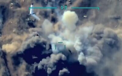 Azeri drone striking an Arminian artillery battery. (Screengrab: Walla)